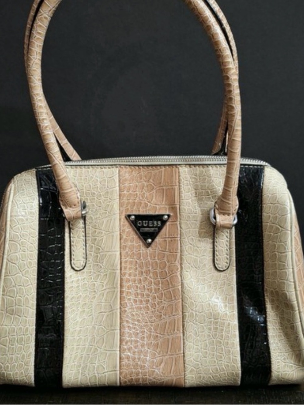 Guess Croc-Embossed Tote/Satchel - Cream, Pink Blush & Black